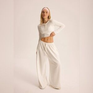 Women Cotton Two Piece Set Beige Lounge Set Minimal Aesthetic Outfit